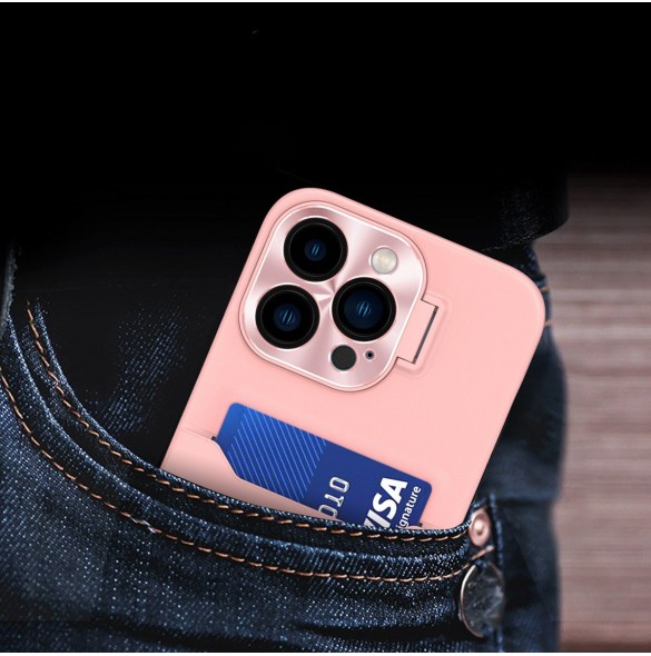 Läderfodral för iPhone 14 Pro Max kortplånboksfodral med stativ Rosa