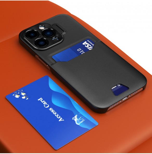 Läderställfodral för iPhone 14 Pro Max skalkortplånbok med ställ svart