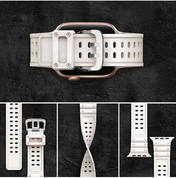 Rem Trippelskydd Apple Watch SE-rem, 9, 8, 7, 6, 5, 4, 3, 2, 1 (41, 40, 38 mm) armband beige