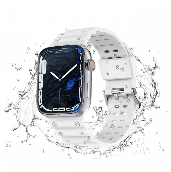 Rem Trippelskydd Apple Watch Ultra, SE, 9, 8, 7, 6, 5, 4, 3, 2, 1 (49, 45, 44, 42 mm) bandarmband vit