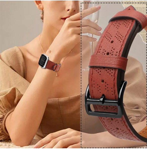 Armband Läderarmband Apple Watch SE, 9, 8, 7, 6, 5, 4, 3, 2, 1 (41, 40, 38 mm) armband rött