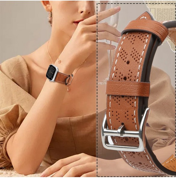 Armband Läderarmband Apple Watch Ultra, SE, 9, 8, 7, 6, 5, 4, 3, 2, 1 (49, 45, 44, 42 mm) bandarmband brunt