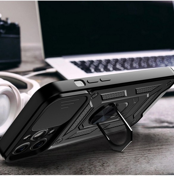 Hybrid Armor Camshield-fodral för Vivo Y16 / Vivo Y02s pansarfodral med kameraskydd svart