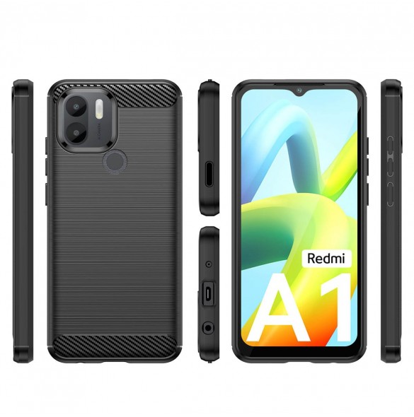 Carbon Case fodral för Xiaomi Redmi A1+ flexibel silikon kolfodral svart
