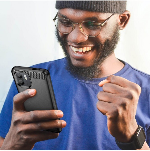 Carbon Case fodral för Xiaomi Redmi A1+ flexibel silikon kolfodral svart