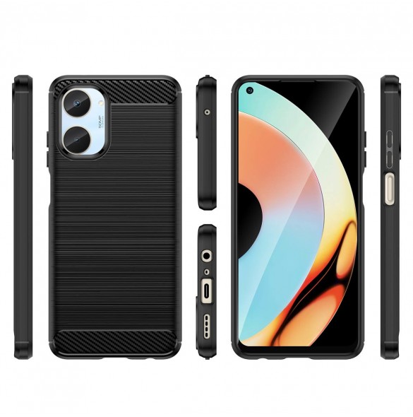 Carbon Case-fodral för Realme 10 flexibel silikon kolfodral svart