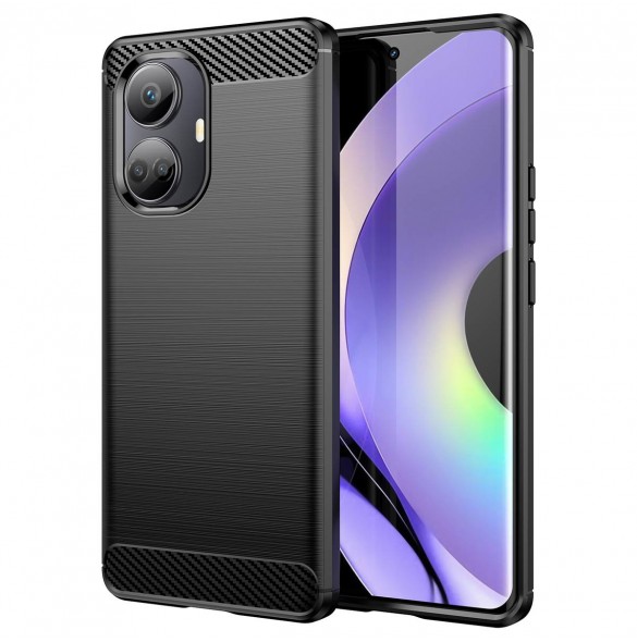 Carbon Case-fodral för Realme 10 Pro+ flexibel silikon kolfodral svart