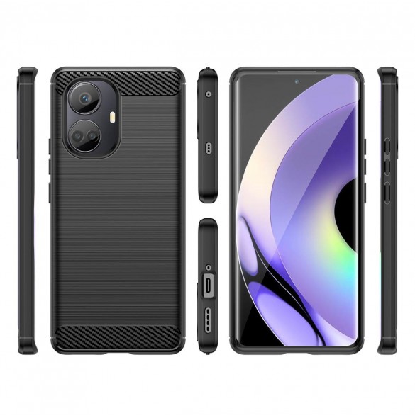 Carbon Case-fodral för Realme 10 Pro+ flexibel silikon kolfodral svart