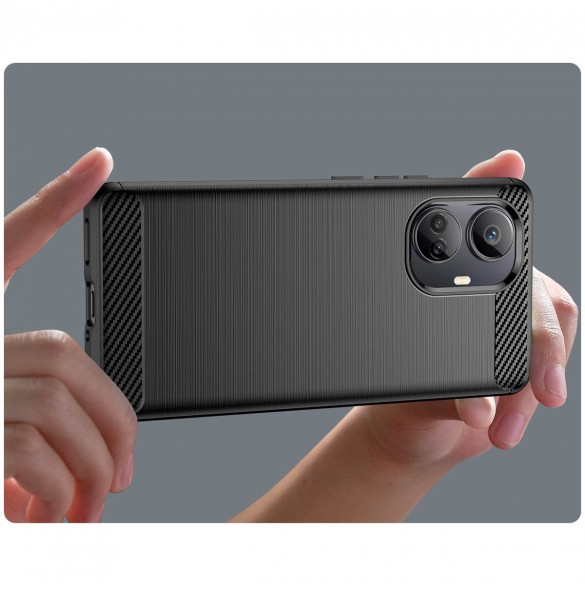 Carbon Case-fodral för Realme 10 Pro+ flexibel silikon kolfodral svart