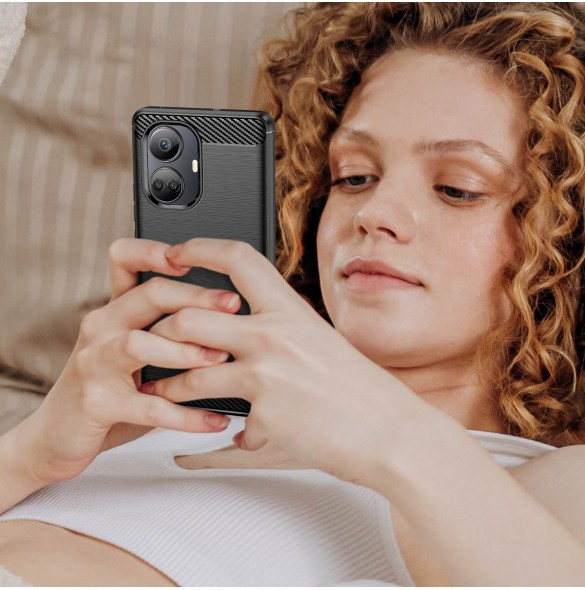 Carbon Case-fodral för Realme 10 Pro+ flexibel silikon kolfodral svart