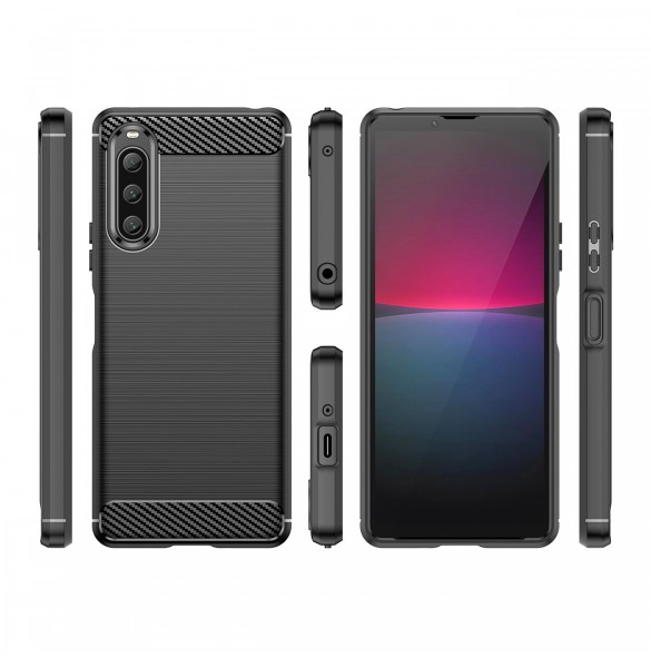 Carbon Case fodral för Sony Xperia 10 V flexibel silikon kolfodral svart