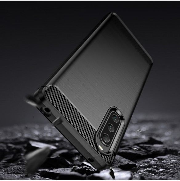 Carbon Case fodral för Sony Xperia 10 V flexibel silikon kolfodral svart