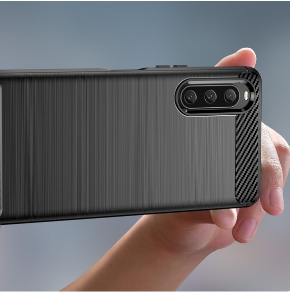Carbon Case fodral för Sony Xperia 10 V flexibel silikon kolfodral svart