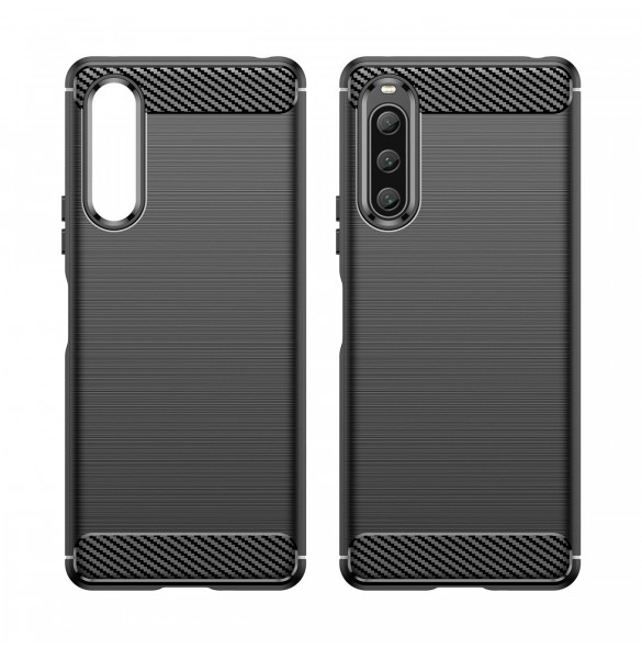 Carbon Case fodral för Sony Xperia 10 V flexibel silikon kolfodral svart