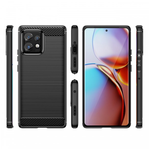 Carbon Case Cover för Motorola Edge+ 2023 / Moto X40 Pro / Moto X40 Flexible Silikon Carbon Cover Black