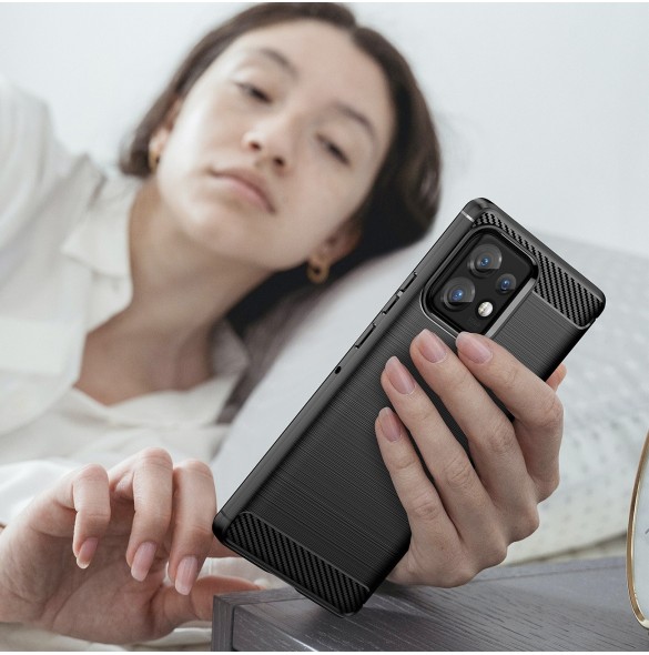 Carbon Case Cover för Motorola Edge+ 2023 / Moto X40 Pro / Moto X40 Flexible Silikon Carbon Cover Black