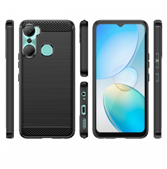 Carbon Case-fodral för Infinix Hot 12 Pro flexibelt silikon kolfodral svart