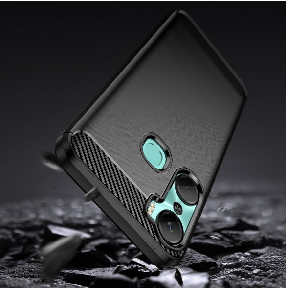 Carbon Case-fodral för Infinix Hot 12 Pro flexibelt silikon kolfodral svart