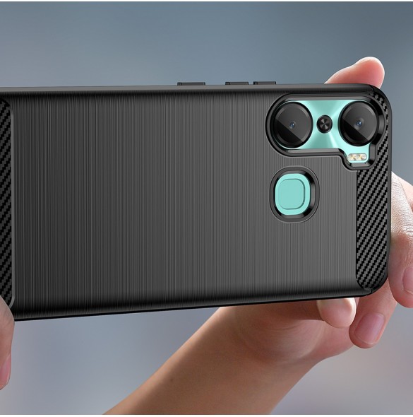 Carbon Case-fodral för Infinix Hot 12 Pro flexibelt silikon kolfodral svart
