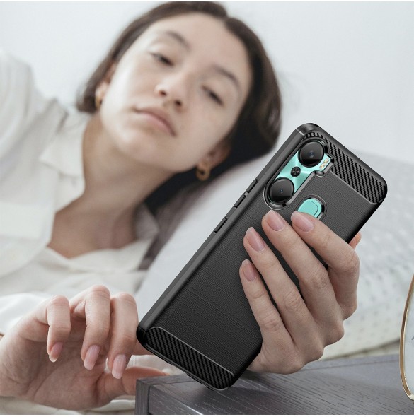Carbon Case-fodral för Infinix Hot 12 Pro flexibelt silikon kolfodral svart