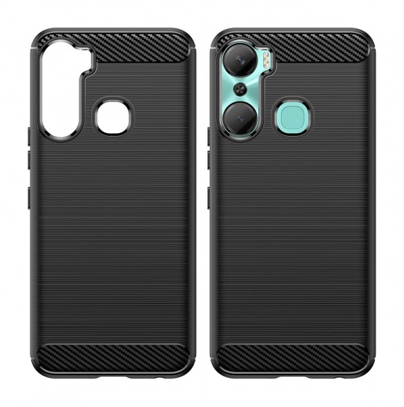 Carbon Case-fodral för Infinix Hot 12 Pro flexibelt silikon kolfodral svart