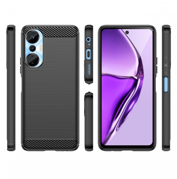 Carbon Case väska för Infinix Hot 20S flexibel silikon kolfodral svart