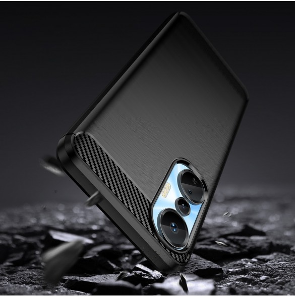 Carbon Case väska för Infinix Hot 20S flexibel silikon kolfodral svart