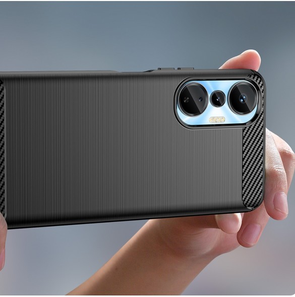 Carbon Case väska för Infinix Hot 20S flexibel silikon kolfodral svart