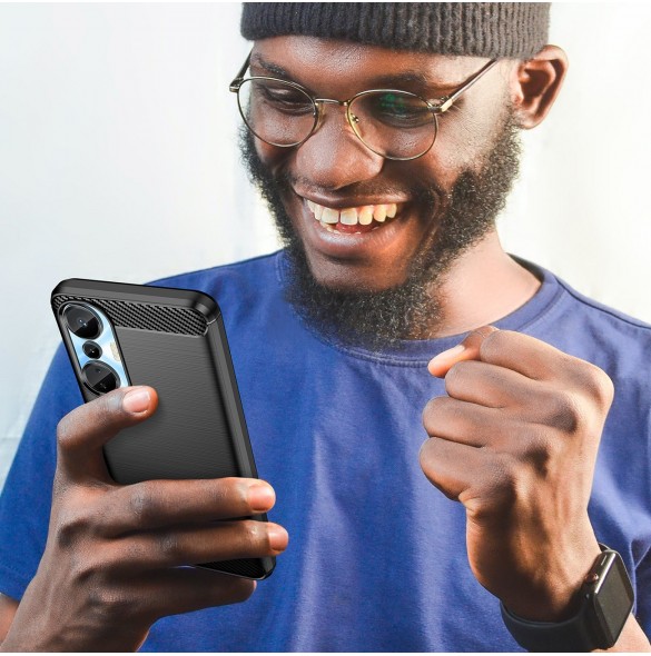 Carbon Case väska för Infinix Hot 20S flexibel silikon kolfodral svart