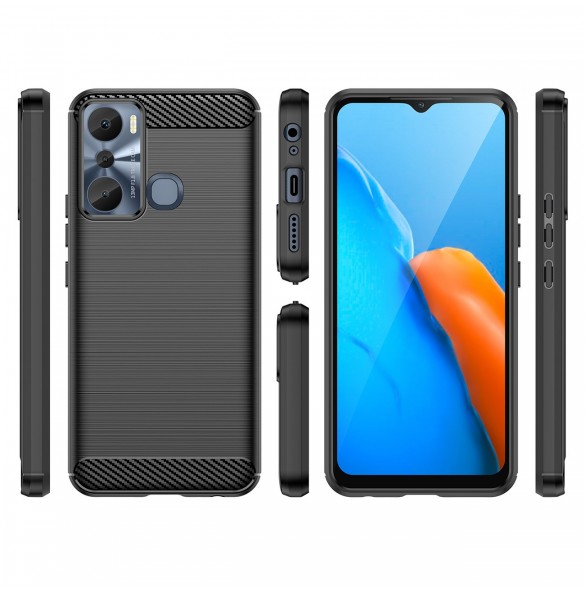 Carbon Case väska för Infinix Hot 20i flexibel silikon kolfodral svart