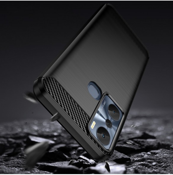 Carbon Case väska för Infinix Hot 20i flexibel silikon kolfodral svart