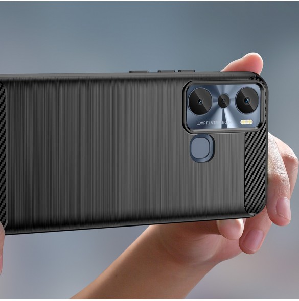 Carbon Case väska för Infinix Hot 20i flexibel silikon kolfodral svart