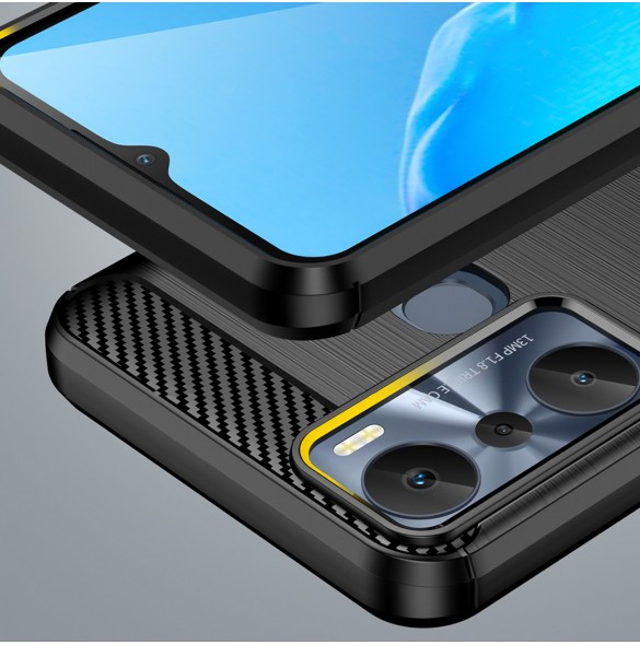 Carbon Case väska för Infinix Hot 20i flexibel silikon kolfodral svart