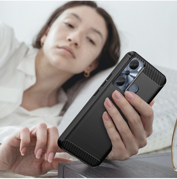 Carbon Case väska för Infinix Hot 20i flexibel silikon kolfodral svart