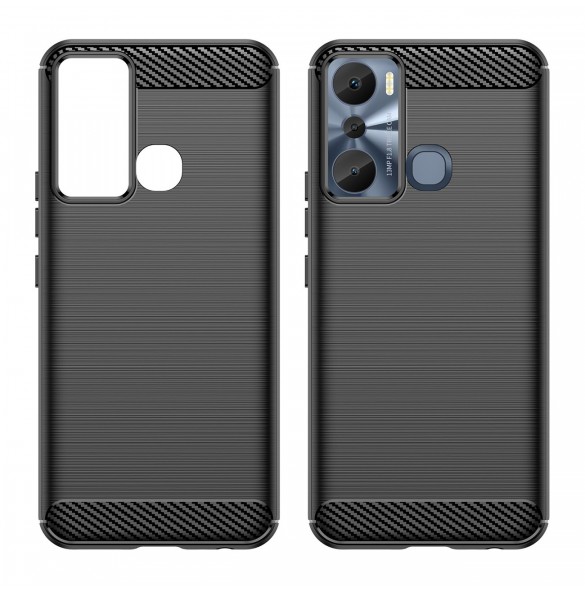 Carbon Case väska för Infinix Hot 20i flexibel silikon kolfodral svart