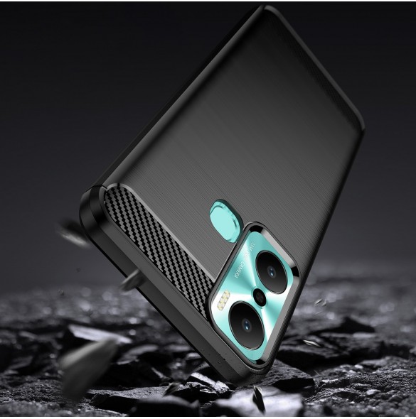 Carbon Case fodral för Infinix Hot 20 Play flexibelt silikon kolfodral svart