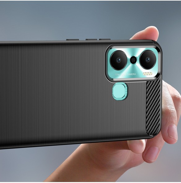 Carbon Case fodral för Infinix Hot 20 Play flexibelt silikon kolfodral svart