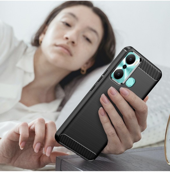 Carbon Case fodral för Infinix Hot 20 Play flexibelt silikon kolfodral svart