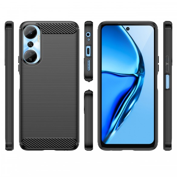 Carbon Case väska för Infinix Hot 20 flexibel silikon kolfodral svart