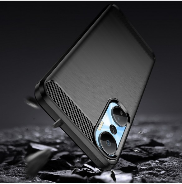 Carbon Case väska för Infinix Hot 20 flexibel silikon kolfodral svart