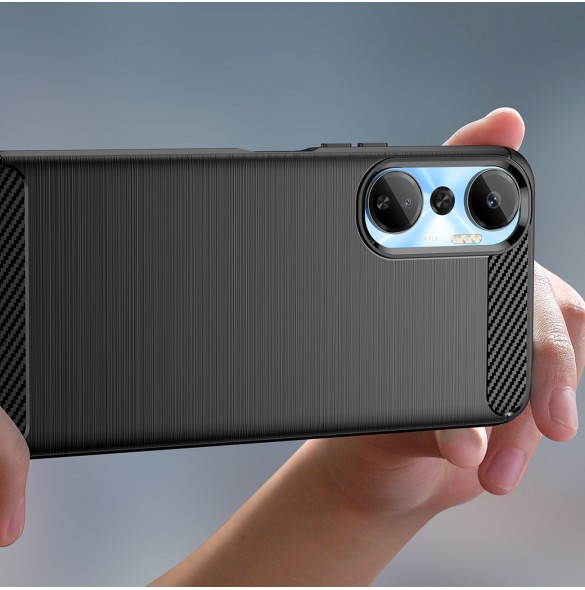 Carbon Case väska för Infinix Hot 20 flexibel silikon kolfodral svart