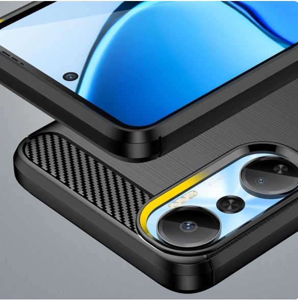 Carbon Case väska för Infinix Hot 20 flexibel silikon kolfodral svart