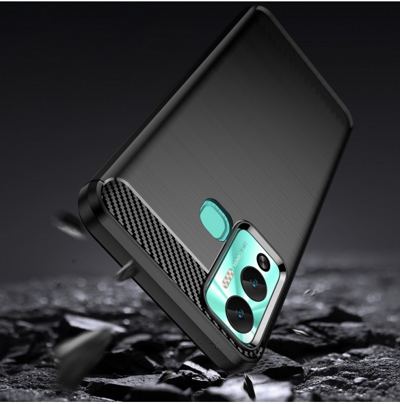 Carbon Case-fodral för Infinix Hot 12 Play NFC / Hot 12 Play flexibelt silikon kolfodral svart