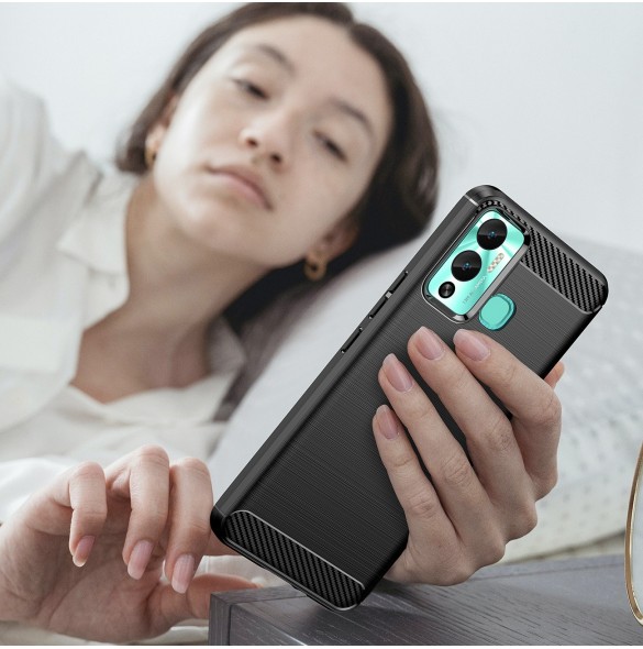 Carbon Case-fodral för Infinix Hot 12 Play NFC / Hot 12 Play flexibelt silikon kolfodral svart