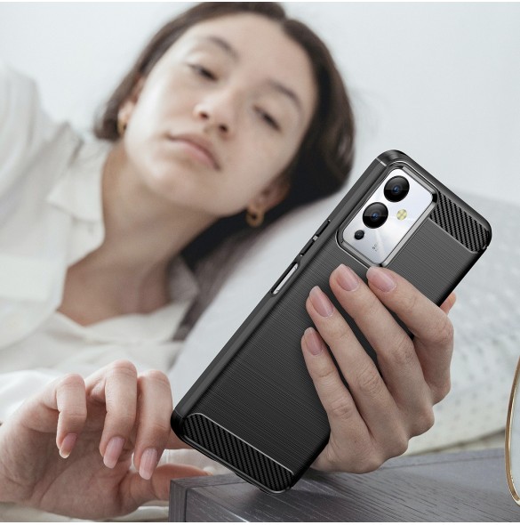 Carbon Case väska för Infinix Note 12i flexibel silikon kolfodral svart