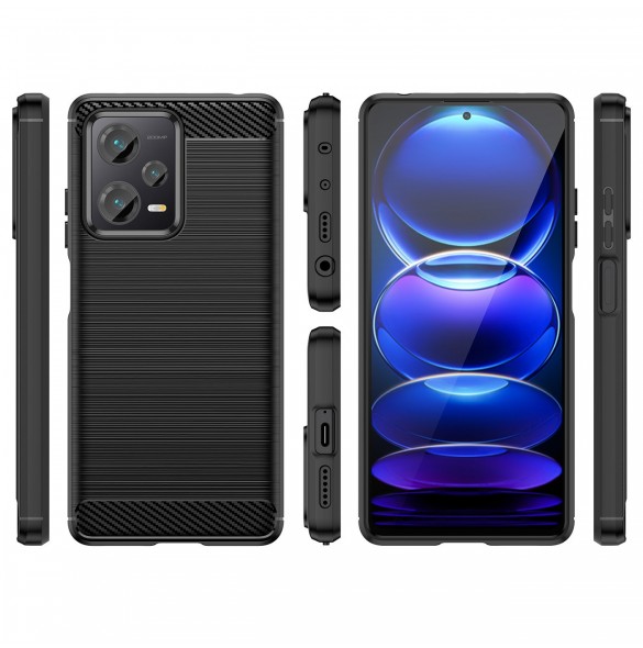 Carbon Case-fodral för Xiaomi Redmi Note 12 Pro+ flexibelt silikon kolfodral svart