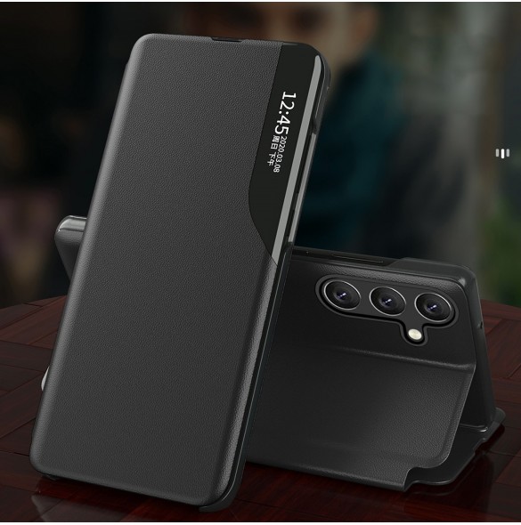 Eco Leather View Case-fodral för Samsung Galaxy A24 4G med flip-stativ blå