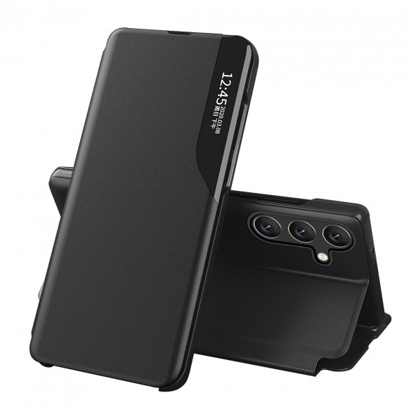 Eco Leather View Case-fodral till Samsung Galaxy A24 4G med ett flipstativ svart