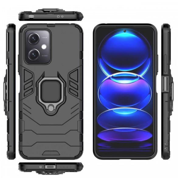 Ring Armor Case för Xiaomi Redmi Note 12 5G / Poco X5 5G Armor Cover Magnetisk Hållare Ring Svart