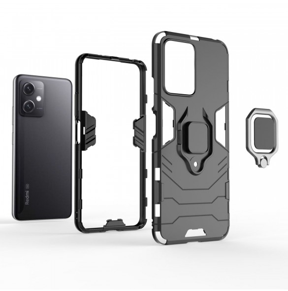 Ring Armor Case för Xiaomi Redmi Note 12 5G / Poco X5 5G Armor Cover Magnetisk Hållare Ring Svart